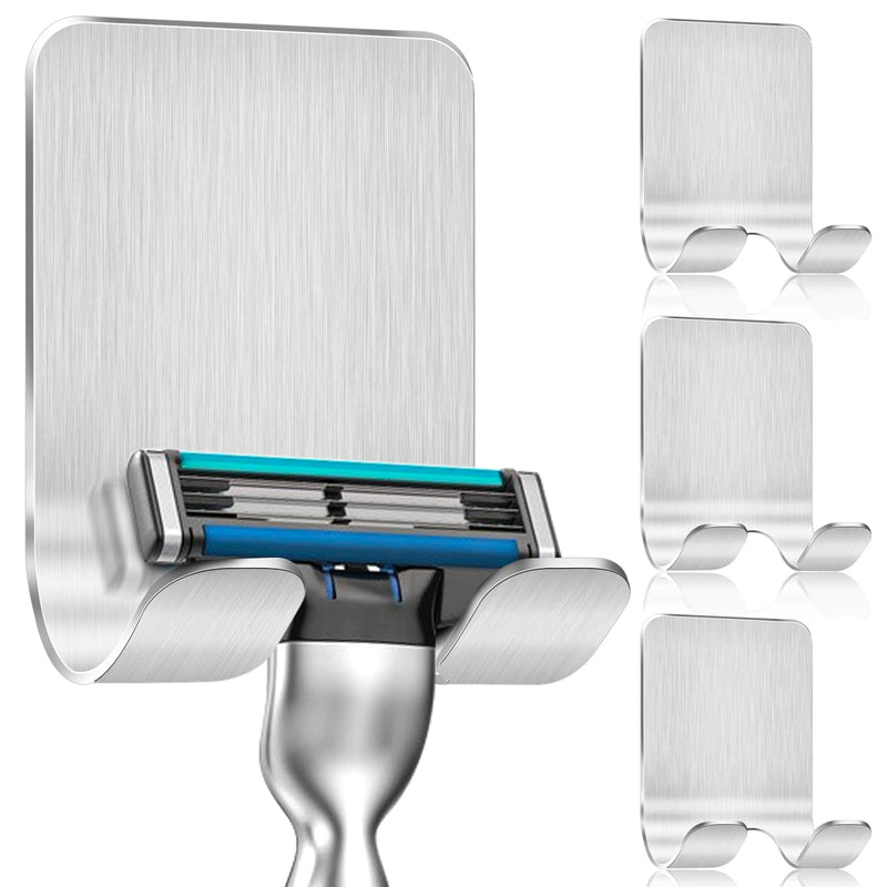 [Australia] - Caianwin Pack of 4 Razor Holder Shower Self-Adhesive Hooks Razor Holder Shower Stainless Steel Adhesive Hooks, Bathroom and Kitchen Towel Holder without Drilling Silver 4 Pieces Silver 