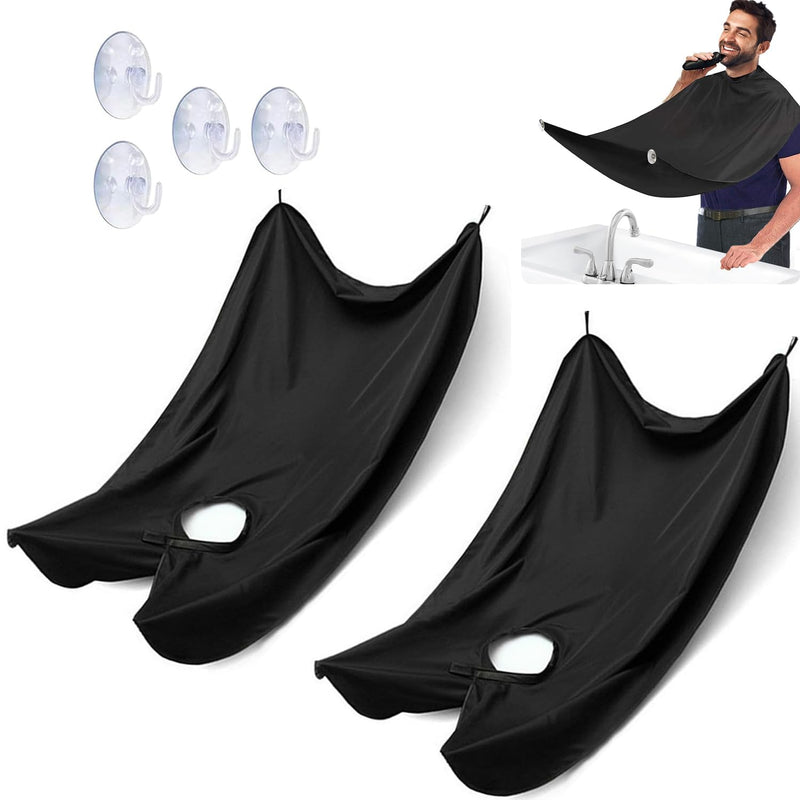 [Australia] - Pack of 2 Beard Bibs with 4 Suction Cups Non-Stick Hair Catcher Grooming Cloth Waterproof Beard Trimming Catcher Cape Gifts for Men (Black) 
