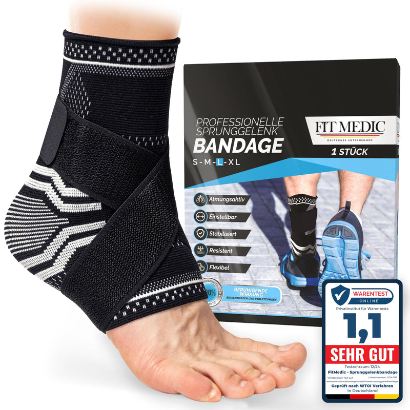 [Australia] - FitMedic ankle support | Professional foot bandage, adjustable and flexible Unisex ankle bandage for ankle joint, sports, football, Achilles tendon, ankle protection, joint pain against twisting, L, black 