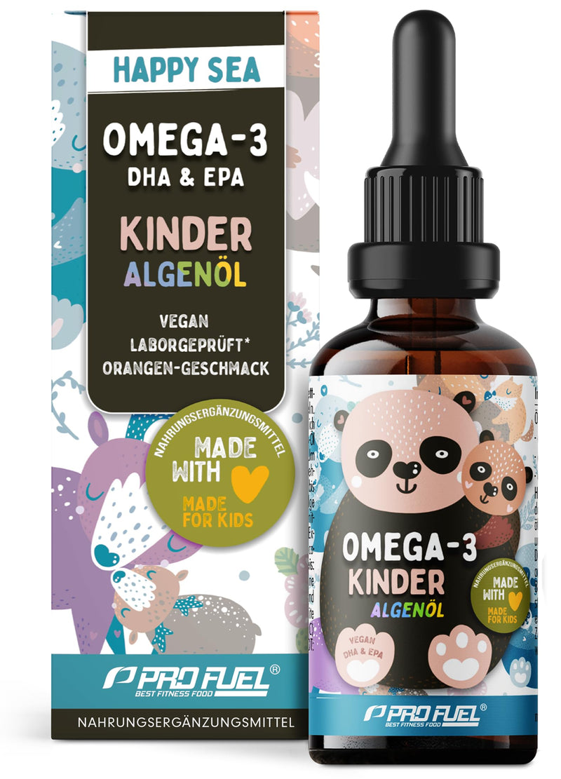 [Australia] - Omega-3 Vegan for CHILDREN (50 ml) - DHA & EPA - Omega-3 algae oil with 250 mg DHA and 130 mg EPA per day - delicious orange flavor - laboratory tested with certificate - supply for 62 days - 100% vegan 1x 50 ml algae oil 