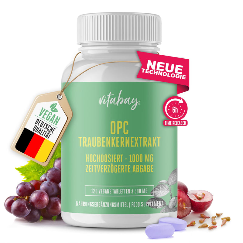[Australia] - Vitabay OPC Grape Seed Extract 1000 mg High Dose - 120 Vegan Capsules Time Released - Grape Seed Extract with Polyphenols - Natural Plant Substances without Unwanted Additives - Laboratory Tested 120 g (Pack of 1) 