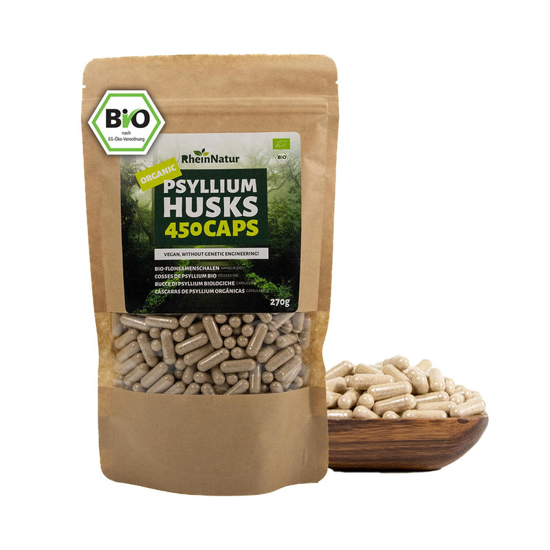 [Australia] - RheinNatur organic psyllium husk capsules - 450 pieces high dosage (3,000 mg per serving) - Made in Germany - fiber capsules - Psyllium Husk - psyllium capsules - Supports digestion 