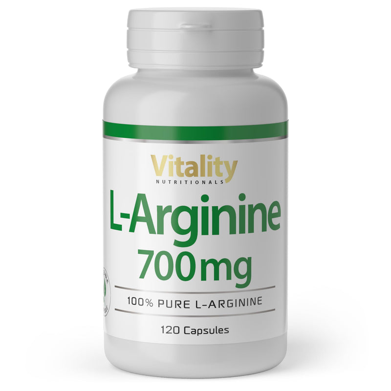 [Australia] - L-arginine high dose 700 mg. Essential amino acid 100% natural from fermentation (120 capsules) High bioavailability & bioactivity. Premium L-Arginine Vitality Nutritionals by VitaminExpress 