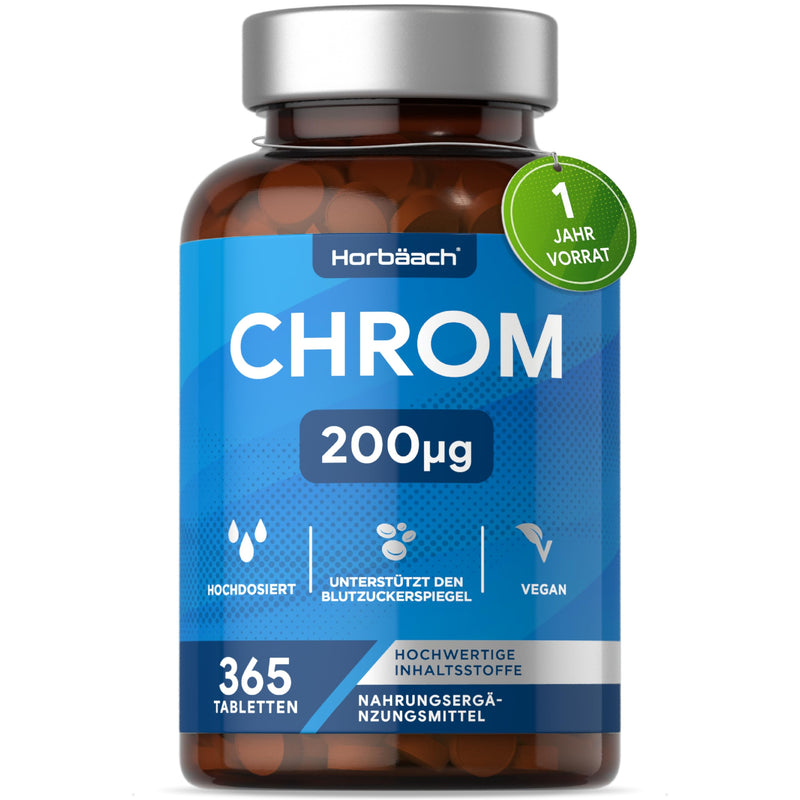 [Australia] - Chromium Tablets from Chromium Picolinate 200 mcg | 1 year supply - 365 vegan tablets | High-dose Chromium Picolinate | without unnecessary additives | Horbaach 