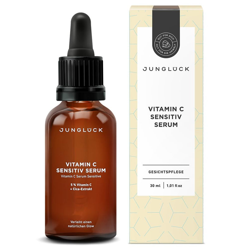 [Australia] - JUNGLÜCK Vitamin C Serum Face Sensitive - Vegan | Mild facial serum with organic aloe vera gives you a natural glow and radiant complexion Tolerable facial care for sensitive skin 30 ml (pack of 1) 