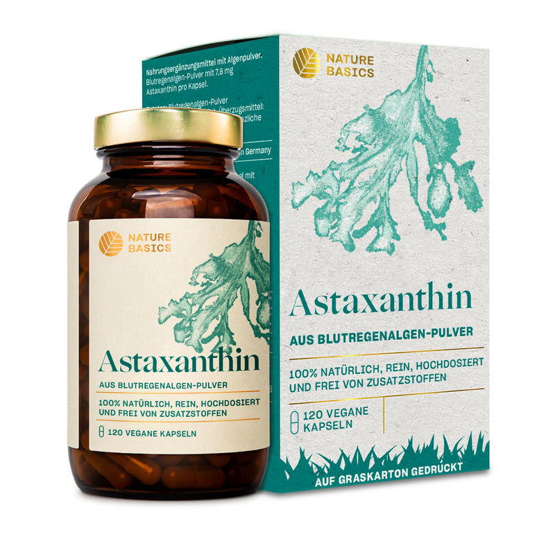 [Australia] - Nature Basics High-dose Astaxanthin - with 7.8 mg of pure & high-quality, natural astaxanthin per capsule - high-dose antioxidants - 120 capsules - vegan, certified & sustainable in a glass 