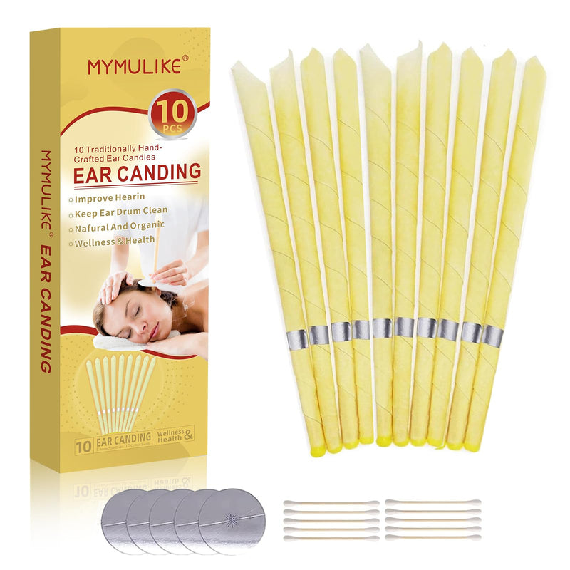 [Australia] - Ear candles, ear candle set with natural organic beeswax, all-natural ear candles, beeswax candle cones, ear wax candles with 5 protective discs + 10 cotton swabs (Beige-10pcs, Extra wide) Beige-10pcs 