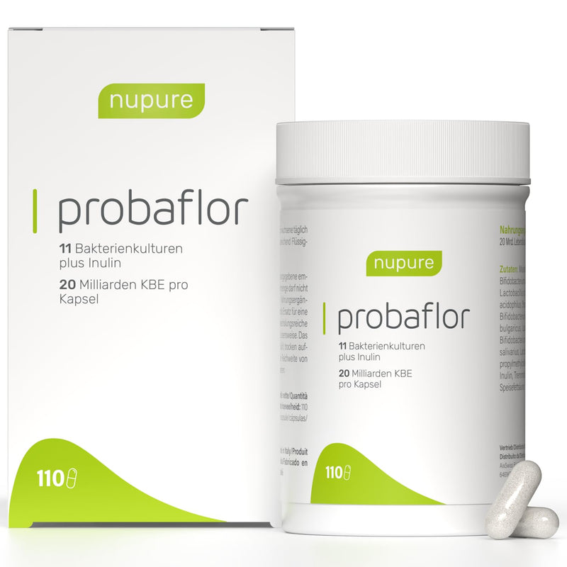 [Australia] - Nupure® Probaflor 110 capsules, with 20 billion CFU, 11 special bacterial strains, with inulin and Lactobacillus salivarius SP2, better protected thanks to special container, vegan 1 piece (pack of 110) 