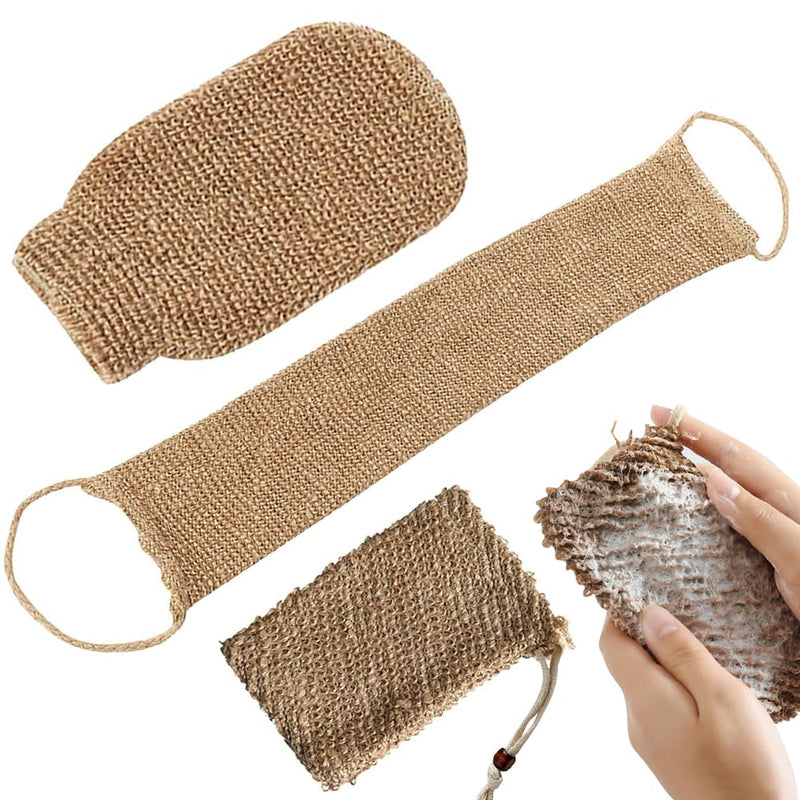 [Australia] - NOCHME Peeling Glove Set for Body, Natural Jute Sisal Hamam Peeling Gloves Mitts Back Strips Foam Net Gentle, Exfoliating Glove Effective Comfortable Peeling Set 
