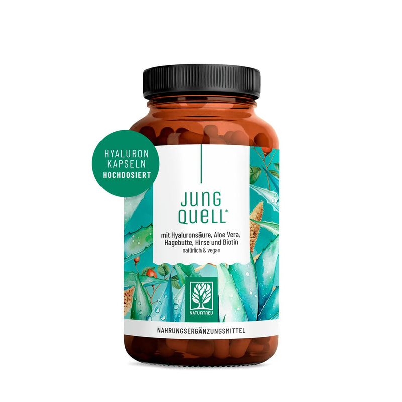 [Australia] - NATURTREU® Hyaluron capsules with 500 mg hyaluronic acid in high doses with aloe vera, biotin & vitamin C - 90 capsules for skin* and joints** - Natural and vegan 