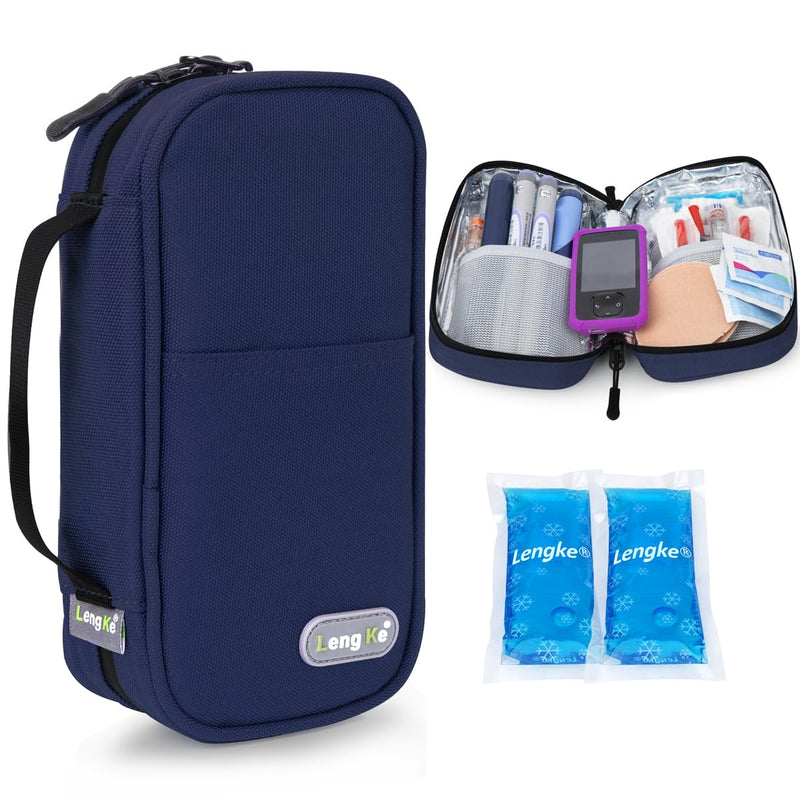[Australia] - YOUSHARES Insulin Cooler Bag with 2 Ice Packs - 21*11.5*6CM Portable but Large Capacity Medication Case for Diabetics Keep Supplies Safe and Cold Diabetes Bag (Navy Blue) Y10-Navy Blue 