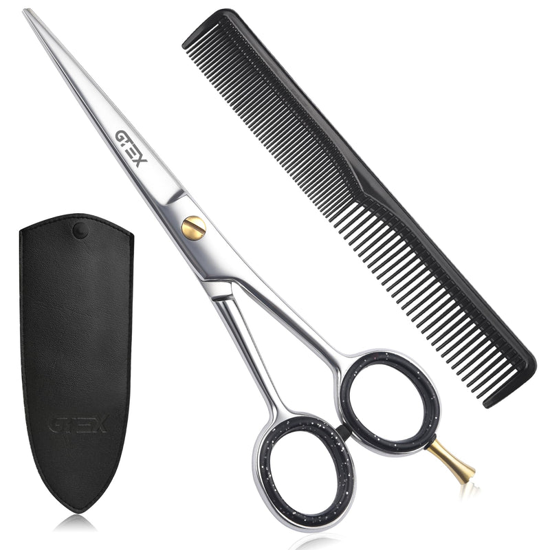 [Australia] - Hairdressing Scissors - Professional Hair Cutting Scissors - 6.5 Inch Premium Scissors Hair Cutting with Comb and Leather Case - Hair Scissors - Hair Scissors for Men, Women, Adults Beard Scissors Hair Scissors Silver 