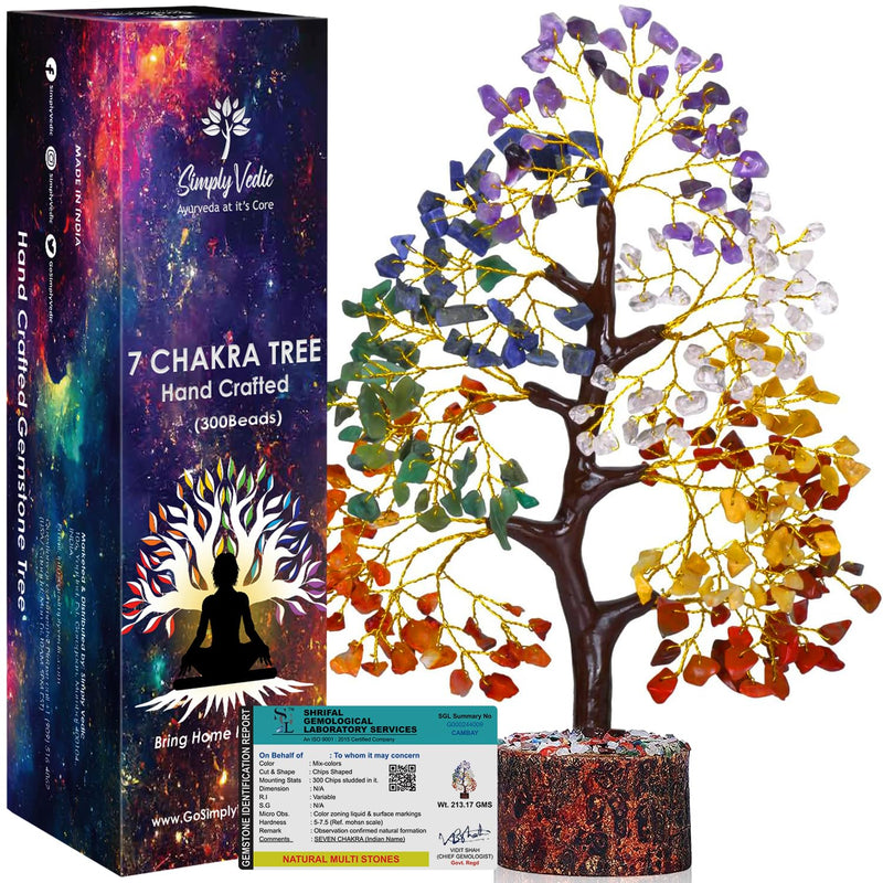 [Australia] - Simply Vedic 7 Chakra Crystal Tree of Life| for Positive Energy, Happiness, Chakra Activation| Natural Healing Gemstone Money Tree Feng Shui Spiritual Gift Home Decor 