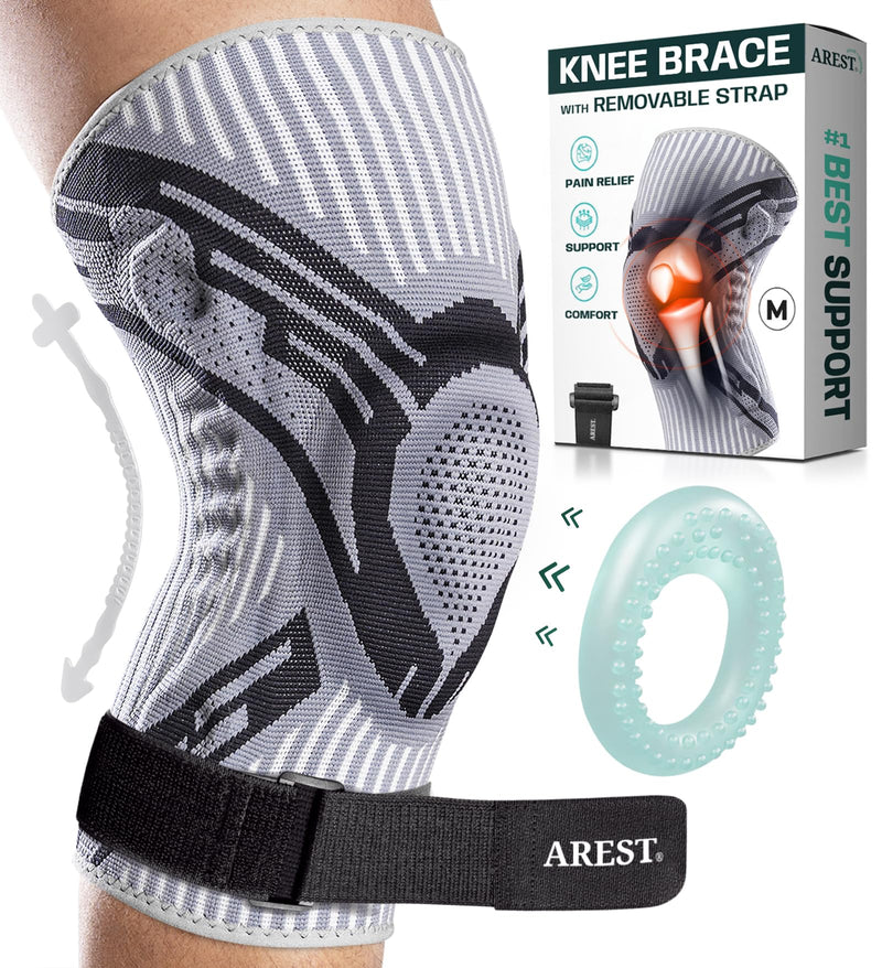 [Australia] - AREST knee support with compression band for women and men - compression knee support with side stabilizers for meniscus and osteoarthritis - knee sports bandage (M) 
