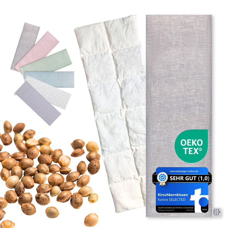[Australia] - Heat cushion microwave XXL 20x60 cm cherry stone cushion, organic OEKO TEX non-toxic | Large long grain pillow (neck, shoulder, back, stomach, feet, legs, face), grape seed pillow gray N 