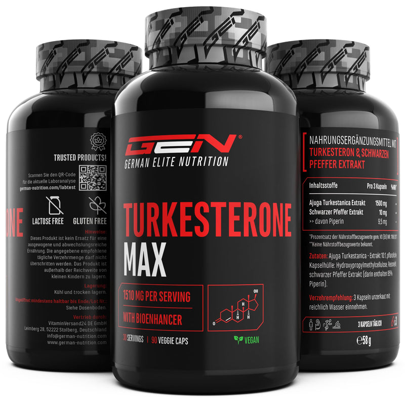 [Australia] - Turkesterone Max - 90 capsules - Extra high dose with 1510 mg per daily serving - With bioenhancer - Without unwanted additives - Vegan 