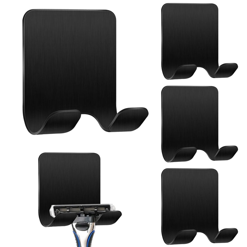 [Australia] - Herbst Pack of 4 Razor Holder Shower, Stainless Steel Razor Holder Shower No Drilling Self-Adhesive Razor Holder, Toothbrush Holder Adhesive Hook Wall Hook for Door Wall Kitchen Bathroom (Black) Black Stainless Steel 
