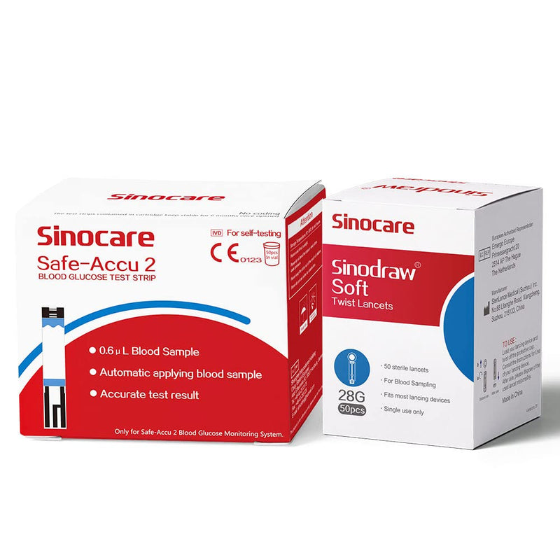 [Australia] - sinocare Safe-Accu2 blood sugar test strips, 50 pieces, suitable for the sinocare Safe-Accu2 measuring device Safe-Accu2 test strips 50 with lancets 