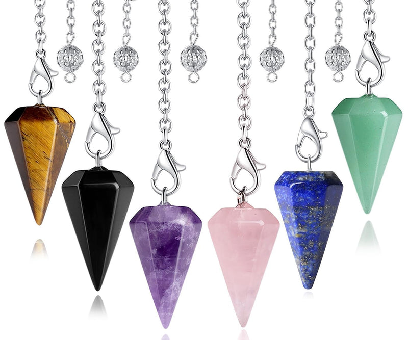 [Australia] - XIANNVXI 6pcs Pendulum Set Crystals Amethyst Stone Rose Quartz Obsidian Lapis Lazuli Crystal Gemstones Energetic Pendulum Esoteric Pendulum with Chain Spiritual Reiki Accessories G-lapis lazuli, tiger eye, rose quartz, amethyst, obsidian, green aventurine 