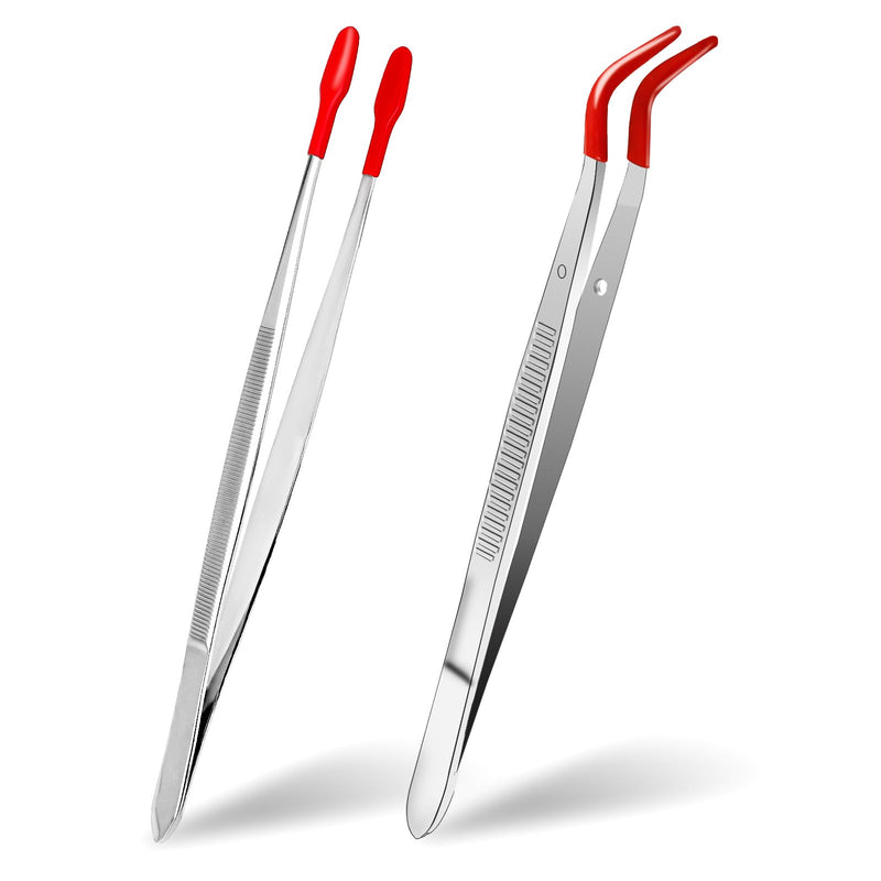 [Australia] - 2pcs Craft Tweezers with Rubber Tips, Metal Sticker Tweezers with Soft PVC Coated Curved Angled Tweezers for Making Lab Jewelry DIY Crafts Stamp Coins Style B 