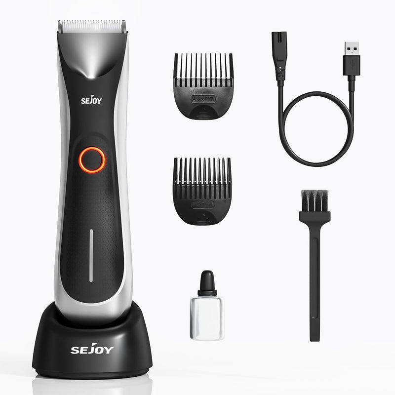 [Australia] - Intimate razor for men, Sejoy electric body razor for men with LED light, body hair trimmer with replaceable anti-cut ceramic blade and standing charging station 