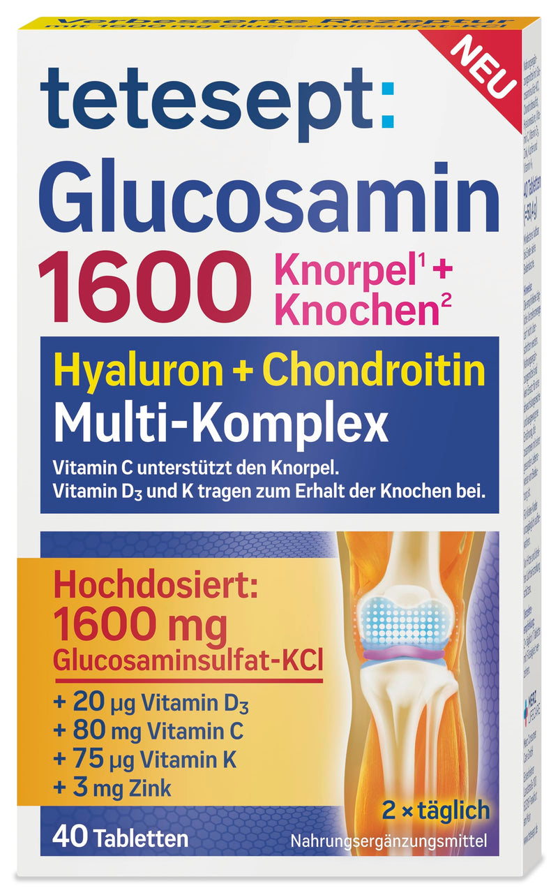 [Australia] - tetesept Glucosamine 1600 - supplement with glucosamine and high-dose vitamin D3 & vitamin C - for healthy bones and cartilage - 1 x 40 tablets (food supplement) 40 pieces (pack of 1) 