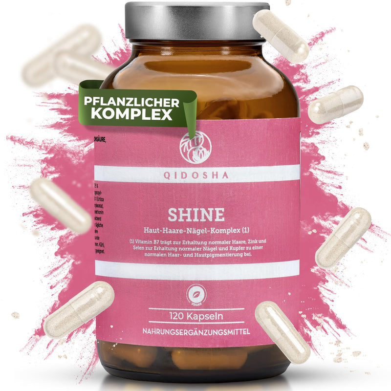 [Australia] - QIDOSHA® SHINE skin, hair & nails complex, 120 capsules in a pharmacy jar, silicon complex with silicon, hyaluronic acid, zinc, selenium, copper & vitamins, German production, skin hair nails capsules 