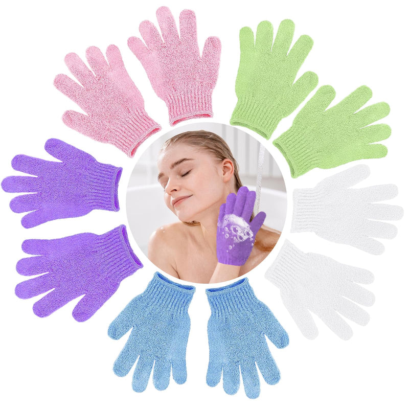 [Australia] - KEYRI Pack of 10 peeling gloves, peeling gloves, exfoliating gloves for body and face, massage glove, peeling washing gloves for women, shower spa massage (white + pink + purple + green + blue) white + pink + purple + green + blue 
