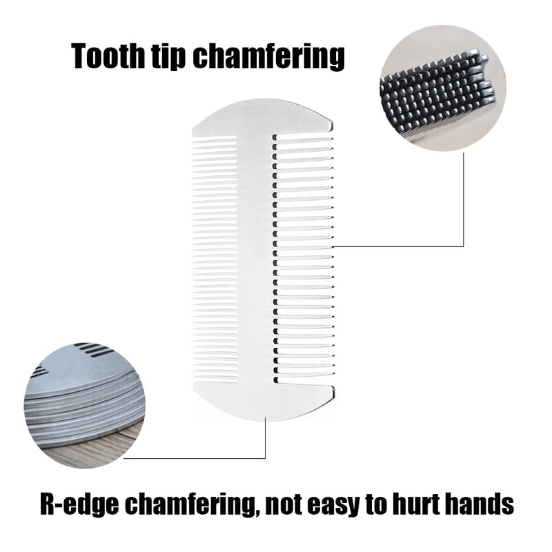 [Australia] - Metal Comb and Beard Comb EDC Comb in Credit Card Size Perfect for Wallet and Bag - Anti-Static Beard Comb with Double Sided Comb (Stainless Steel Comb, Silvery) 