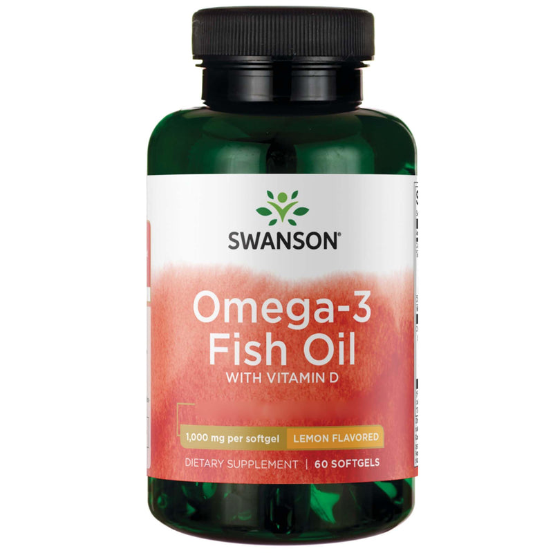 [Australia] - Swanson, Omega-3 Fish Oil With Vitamin D, 1000mg, lemon flavor, 60 soft capsules, laboratory tested, soy-free, gluten-free, non-GMO 