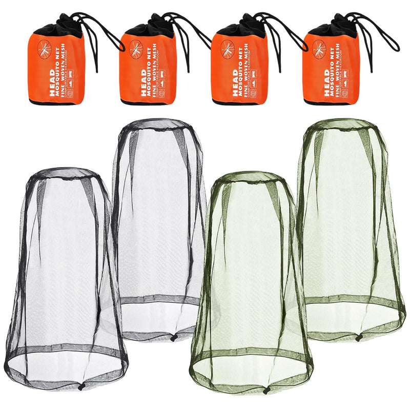 [Australia] - DBALL Pack of 4 Mosquito Net Head Landing Net Facial Interlocking Net Head Protection Net with 4 Carry Bags Mosquito Head Net Mosquito Fly Insect Bug Prevention for Outdoor Hiking (Black/Green) 