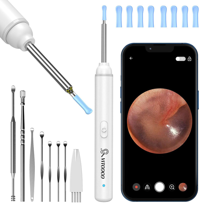 [Australia] - Earwax Remover Otoscope, VITCOCO 1920P Wifi Ear Cleaner, Ear Cleaner with Camera, Otoscope with 6 LEDs for iPhone, iPad and Android Smartphones, White 