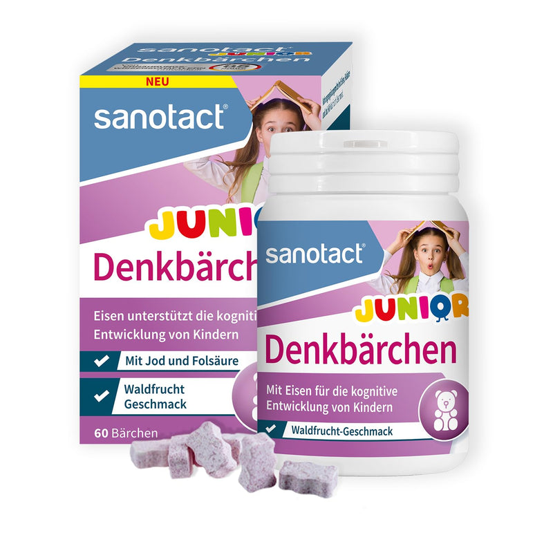 [Australia] - sanotact Denkbärchen Junior (60 lozenges) • With iron, folic acid & iodine • Iron tablets for cognitive development in children • Vitamins for children • Forest fruit flavor 60 pieces 