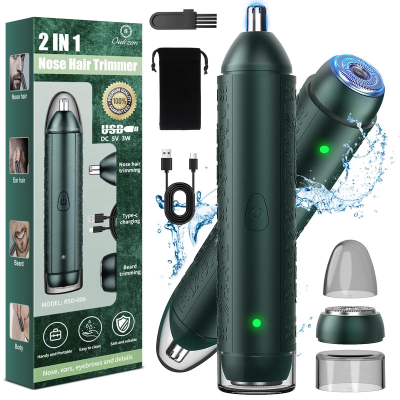 [Australia] - Nose hair trimmer for men and women, Oukzon 2 in 1 nose hair trimmer, ear hair trimmer, beard trimmer, facial hair remover, 2024 professional USB rechargeable pain-free hair trimmer for nose, beard, face 