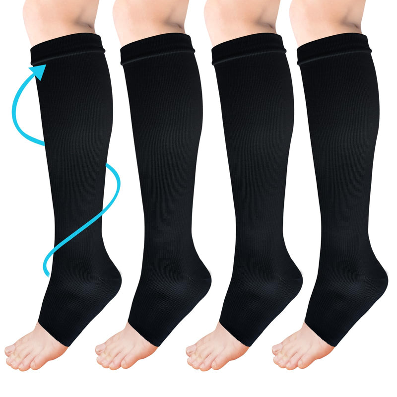 [Australia] - ACWOO compression stockings for women and men, 2 pairs of support stockings, medical compression socks with 15-20 mmhg thrombosis stockings, open toe compression socks for running, sports, flights, cycling (black) 2 pairs - one size black 