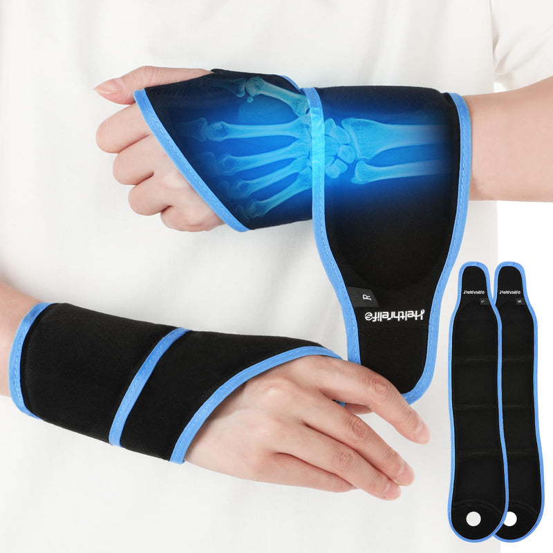 [Australia] - Wrist Ice Pack for Carpal Tunnel Relief, 2 Gel Packs, Hot Cold Compression Bandage for Hand Wrist Injuries, Reusable, Achilles Tendonitis 