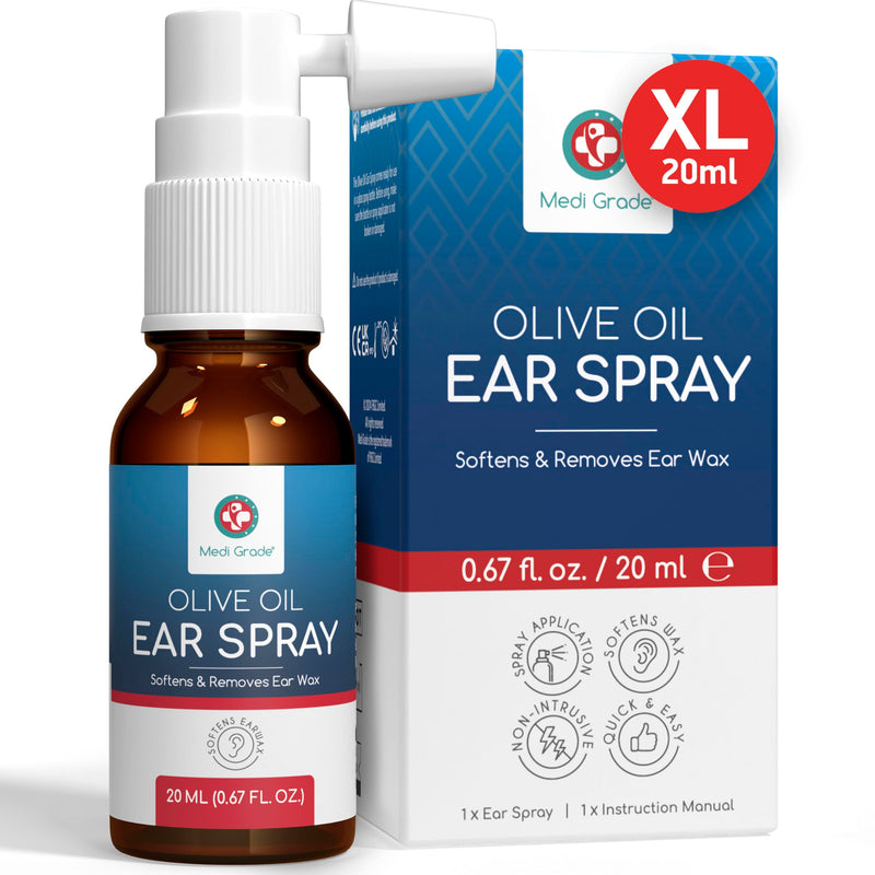 [Australia] - Medi Grade Olive Oil Spray Earwax Remover Spray for Clogged Ears, 20 ml - 100% Natural, Softens Hardened Earwax and Deposits - Over 50 Effective Ear Cleaning Spray 