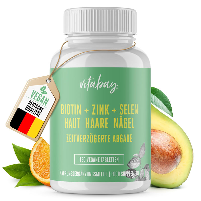 [Australia] - Vitabay Biotin High Dose 10000mcg 180 Tablets Time Released & Vegan - Hair Vitamins Hair Vitamins Biotin Hair Biotin Zinc Selenium Skin Hair Nails Capsules - Hair Vitamins for Women Biotin Tablets 24 g (Pack of 1) 