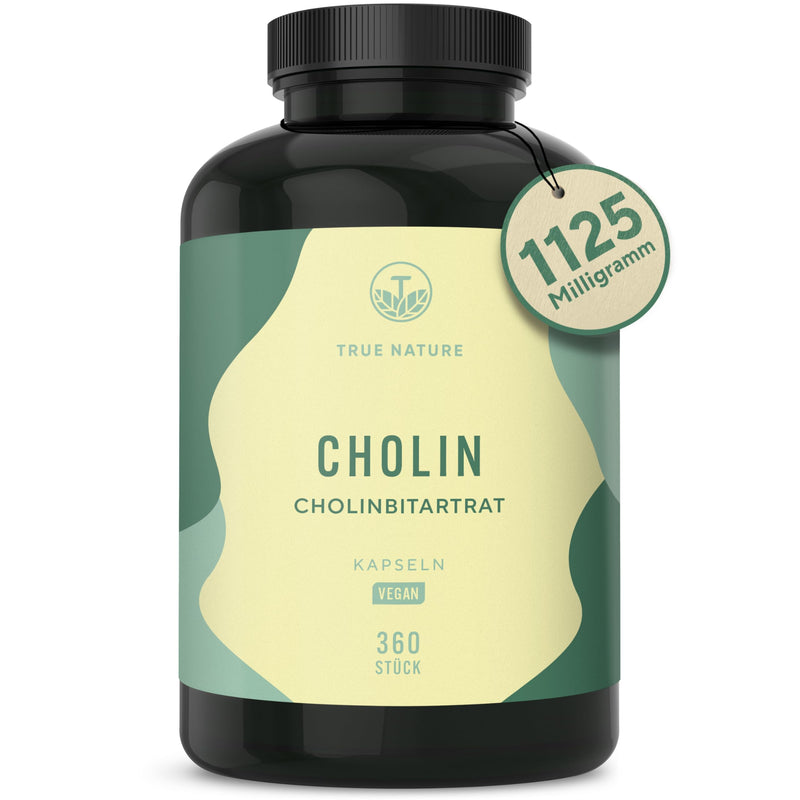 [Australia] - Choline capsules - High dosage: 1125mg - 360 capsules (4 months) - Choline bitartrate - *Liver treatment, homocysteine & fat metabolism (EFSA) - Vegan, German production - TRUE NATURE® 216 g (pack of 1) 