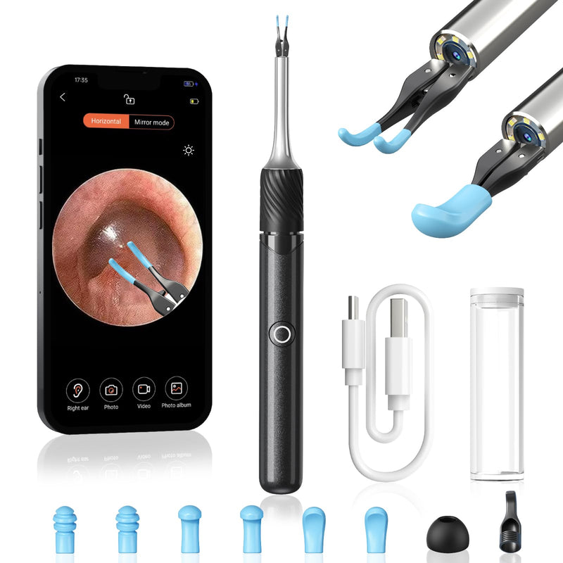 [Australia] - Earwax Remover, Electric Ear Cleaner Removal with LED Light, Ear Cleaning Camera Otoscope with Light Endoscope Camera for Adults and Children Pets Black Black 