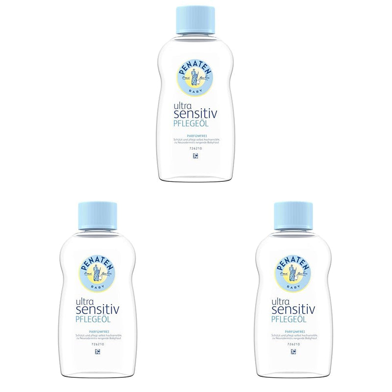 [Australia] - Penaten Baby Ultra Sensitive Care Oil, Fragrance-Free, Nourishing Baby Oil & Baby Care Massage Oil for Gentle Cleansing and Care of Sensitive Baby Skin (1 x 200ml) (Pack of 3) 