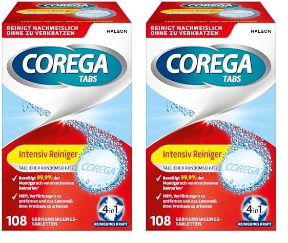 [Australia] - Corega TABS intensive cleaner, 108 pieces, cleaner all-round protection for removable dentures/third teeth, denture cleaner (pack of 2) Pack of 2 