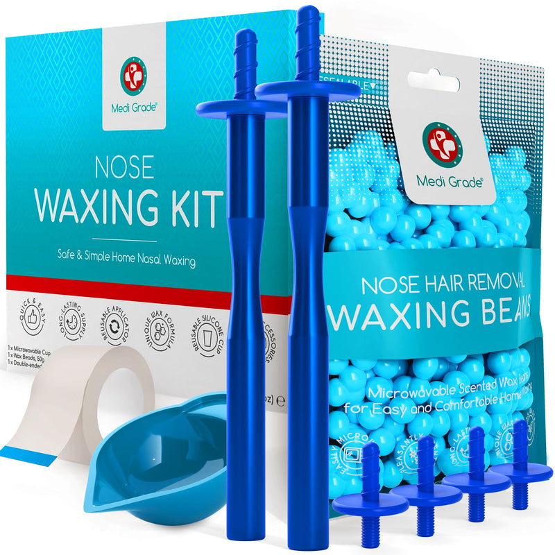 [Australia] - Medi Grade Wax Hair Removal - Waxing Set with 2 reusable sticks, 26 applicators, microwave cup and 50g nose hair wax beads - Simple, safe warm wax hair removal at home nose wax kit 
