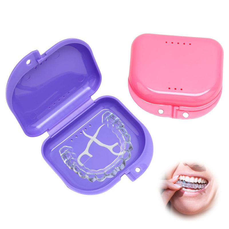 [Australia] - Pack of 2 braces box, denture box, braces box, denture box, tooth splint box, grinder splint box, for braces, sports dental equipment, dentures (purple, pink) purple, pink 