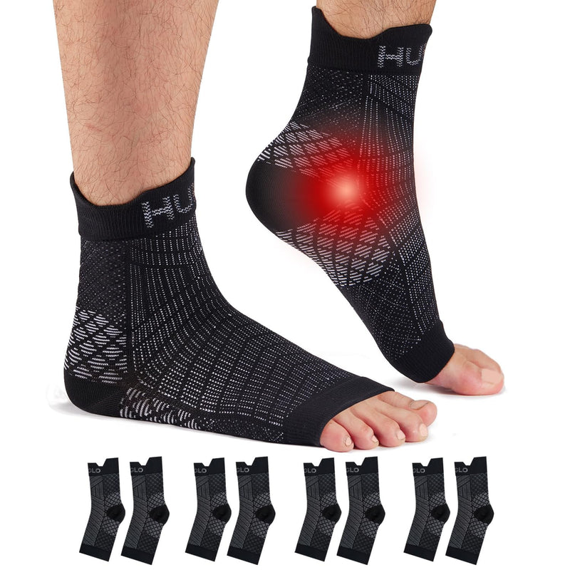 [Australia] - HUEGLO 4 Pairs of Ankle Support Plantar Fasciitis Socks Orthopedic Compression Socks Neuropathy Ankle Support Arthritis Achilles Tendon Bandage Plantar Fasciitis Foot Bandages Ankle Sports Black L 