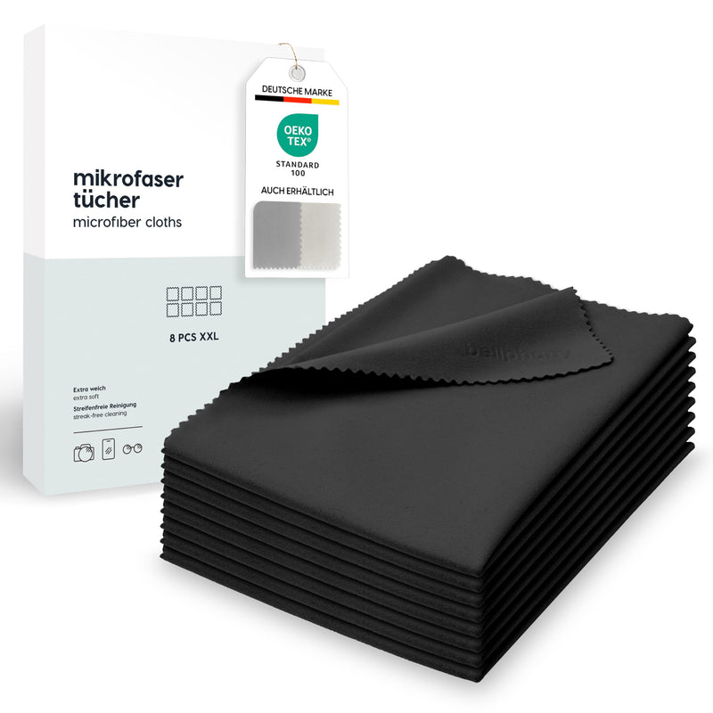 [Australia] - Bellphany XXL set of 8 premium microfiber glasses cleaning cloths - 30 x 30 cm microfiber cloths glasses cleaning cloth in optician quality, anthracite 