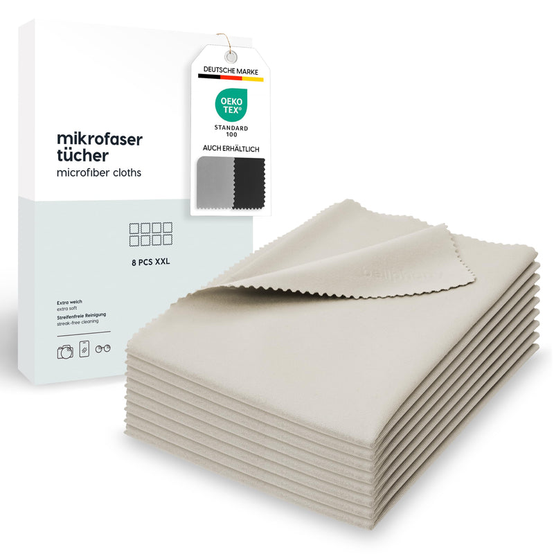 [Australia] - Bellphany XXL set of 8 premium microfiber glasses cleaning cloths - 30 x 30 cm microfiber cloths glasses cleaning cloth in optician quality, beige 