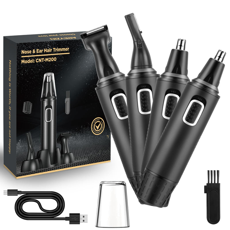 [Australia] - Men's Nose Hair Trimmer, 4 in 1 Rechargeable Nose Hair Trimmer and Ear Hair Trimmer for Men and Women with USB Type-C Cable, IPX7 Waterproof, Dual Blades, Easy Cleaning, Black 
