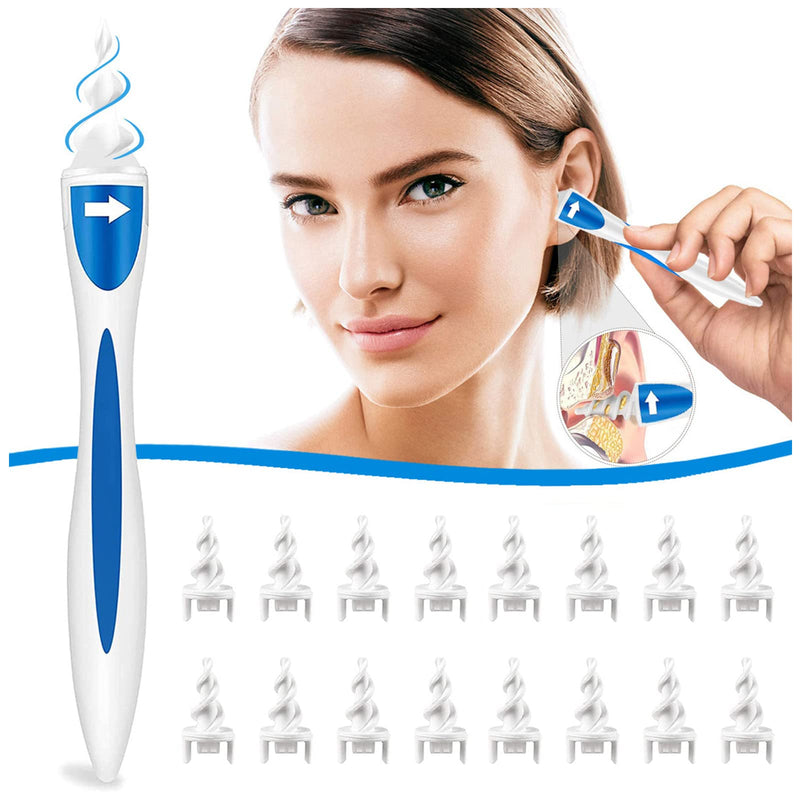 [Australia] - Earwax remover, Q-grips ear cleaner, safe and soft 360 degree spiral silicone ear cleaning kit with 16 washable replacement heads, suitable for children and people 