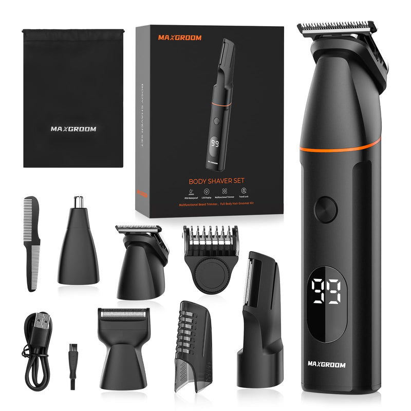 [Australia] - Intimate razor for men, body razor for men, 4 in 1 beard trimmer for men with nose hair trimmer, rechargeable electric razor for body, intimate area, beard, back, testicles and pubic area (black). 
